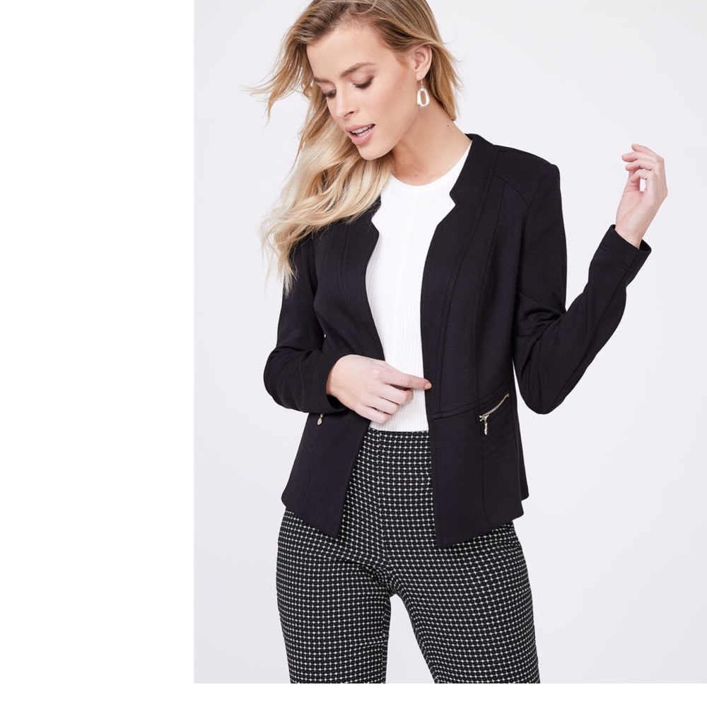 Elegant Black Blazer with Gold Zipper Accents